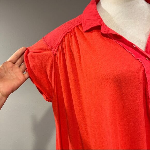 Free People Low Down popover Swing oversized Top Henley Orange size small - Picture 4 of 10